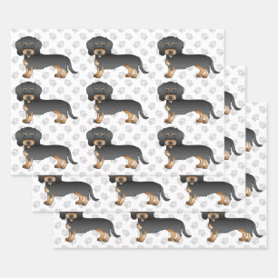 Zwart En Lichtbruin Ruwharige Dachshond Hond Patro Inpakpapier Vel