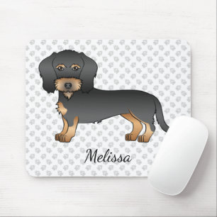 Zwart En Lichtbruin Ruwharige Dachshund Hond Met N Muismat