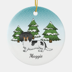 Zwart En Lichtbruin Schimmel Langharige Dachshund  Keramisch Ornament