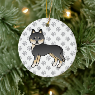 Zwart en lichtbruin Siberische Husky Knuffelige Ca Keramisch Ornament