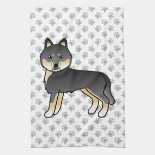 Zwart en lichtbruin Siberische Husky Schattige Car Theedoek