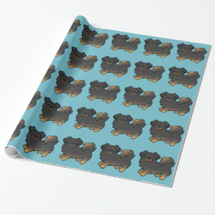 Zwart En Lichtbruin Tibetaanse Spaniel Cartoon Hon Cadeaupapier