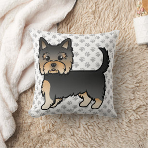 Zwart En Lichtbruin Yorkshire Terrier Cartoon Hond Kussen