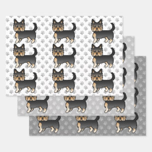Zwart En Lichtbruin Yorkshire Terrier Hond Patroon Inpakpapier Vel