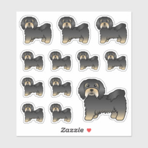 Zwart en lichtbruine Havanese hond cute cartoon ho Sticker