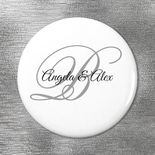 Zwart en lichtgrijs fancy script monogram wit magneet