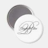 Zwart en lichtgrijs fancy script monogram wit magneet (Voorkant / Achterkant)