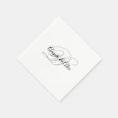 Zwart en lichtgrijs fancy script monogram wit servet (Hoek)
