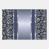 Zwart en lichtgroen, goud en blauwe tint damast inpakpapier vel (Voorkant 2)