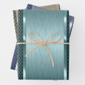 Zwart en lichtgroen, goud en blauwe tint damast inpakpapier vel (In situ)