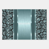 Zwart en lichtgroen, goud en blauwe tint damast inpakpapier vel (Voorkant)