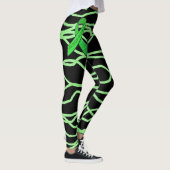 Zwart en Lime Green Squiggly Lyme Leggings (Rechts)