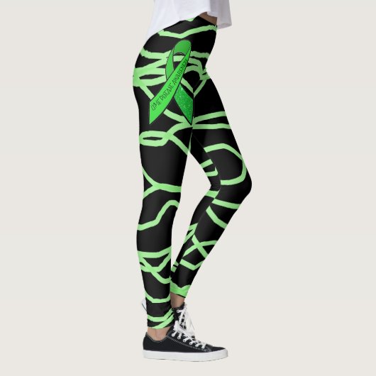 Zwart en Lime Green Squiggly Lyme Leggings (Rechts)