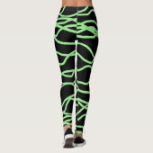 Zwart en Lime Green Squiggly Lyme Leggings (Achterkant)