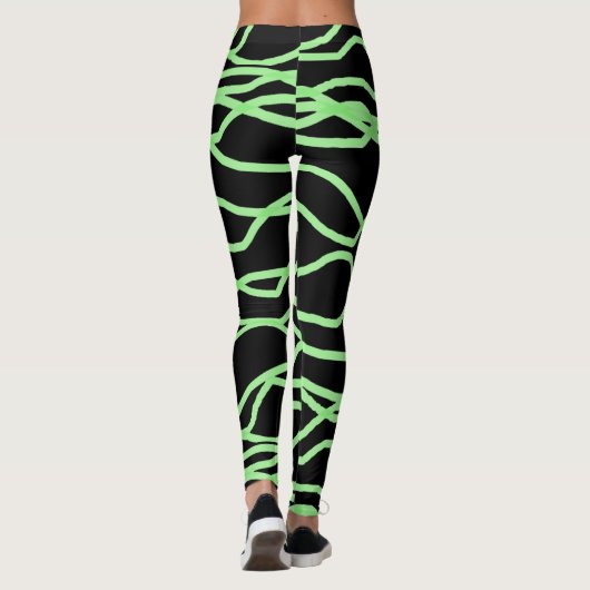 Zwart en Lime Green Squiggly Lyme Leggings (Achterkant)