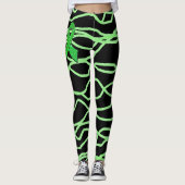 Zwart en Lime Green Squiggly Lyme Leggings (Voorkant)