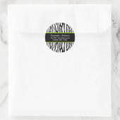 Zwart en Lime Groen Zebra Aangepast adreslabel Ronde Sticker (Tas)