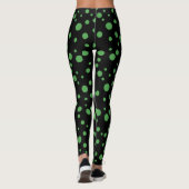 Zwart en lime groene polka gestippelde Leggings (Achterkant)