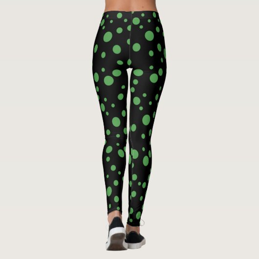 Zwart en lime groene polka gestippelde Leggings (Achterkant)