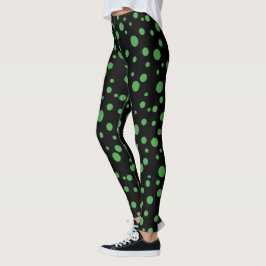 Zwart en lime groene polka gestippelde Leggings