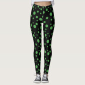 Zwart en lime groene polka gestippelde Leggings (Voorkant)