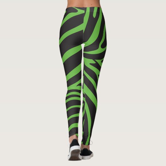 Zwart en lime groene zebra print leggings (Achterkant)