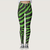 Zwart en lime groene zebra print leggings (Voorkant)
