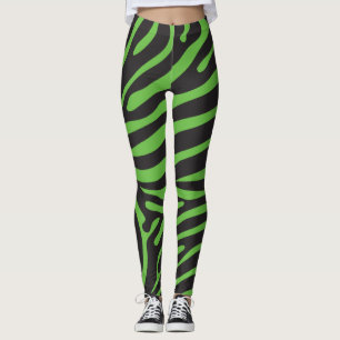 Zwart en lime groene zebra print leggings