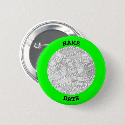 Zwart en Limoen Gepersonaliseerd Rond Foto Lijst Ronde Button 5,7 Cm (Voorkant /achterkant)