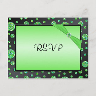 Zwart en Limoen Glittery Dot RSVP-Briefkaart Uitnodiging Briefkaart