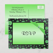 Zwart en Limoen Glittery Dot RSVP-Briefkaart Uitnodiging Briefkaart (Voorkant / Achterkant)