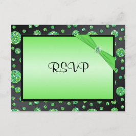 Zwart en Limoen Glittery Dot RSVP-Briefkaart Uitnodiging Briefkaart