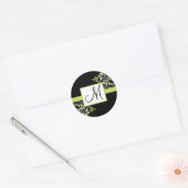 Zwart en limoen groen monogram bruiloft stickers (Envelop)