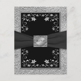 Zwart en loodgrijs bloemen RSVP kaart