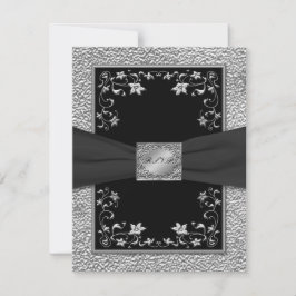 Zwart en loodgrijs bloemen RSVP kaart
