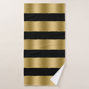 Zwart en luxe gouden strepen patroon bad handdoek