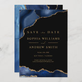 Zwart en marine goud Save the Date Kaart (Voorkant / Achterkant)