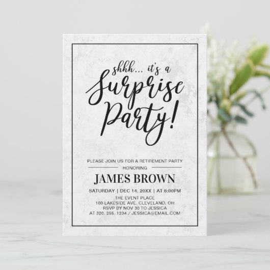 Zwart en marmer | Pensioneringspartij voor moderne Kaart (Staand voorkant)