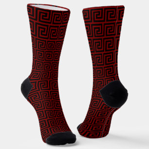 Zwart en Maroon Grieks Patroon Crew Soks Sokken