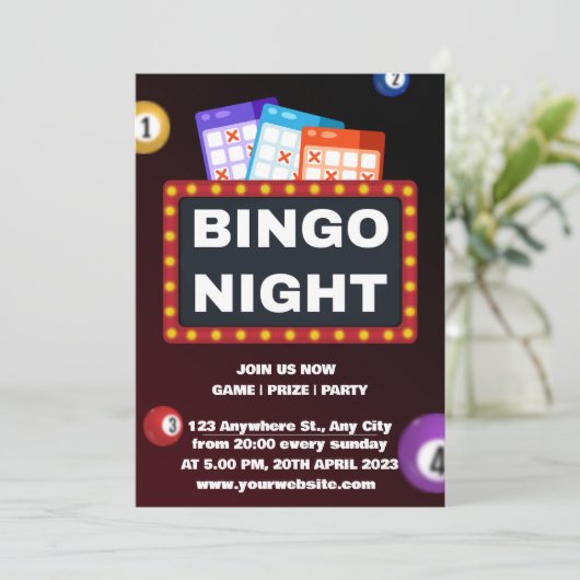 Zwart en Maroon Minimalistische Bingo Avond Uitnod Kaart (Staand voorkant)
