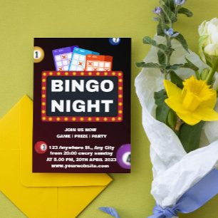 Zwart en Maroon Minimalistische Bingo Night Uitnod Kaart