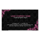 Zwart en maroon rood bloemenkant 2 magnetisch visitekaartje (Voorkant)