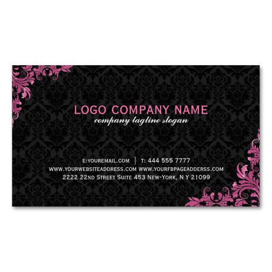 Zwart en maroon rood bloemenkant 2 magnetisch visitekaartje (Voorkant)