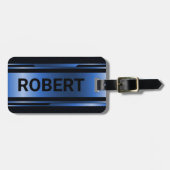 Zwart en metaalblauw Geometrisch Masculinair ontwe Bagagelabel (Voorkant horizontaal)