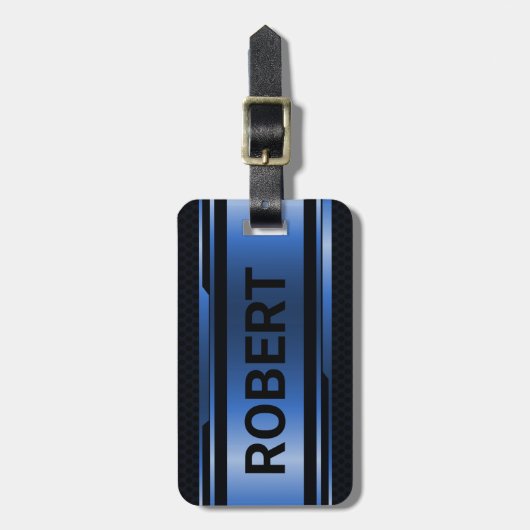 Zwart en metaalblauw Geometrisch Masculinair ontwe Bagagelabel (Voorkant verticaal)