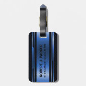 Zwart en metaalblauw Geometrisch Masculinair ontwe Bagagelabel (Achterkant verticaal)