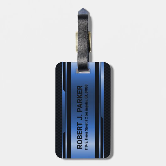 Zwart en metaalblauw Geometrisch Masculinair ontwe Bagagelabel (Achterkant verticaal)