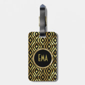 Zwart en Metaalgoud geometrisch patroon Bagagelabel (Achterkant verticaal)