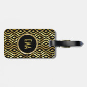 Zwart en Metaalgoud geometrisch patroon Bagagelabel (Achterkant horizontaal)