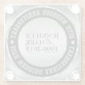 Zwart en metaalzilver. 25e Jubileum Glazen Onderzetter (Achterkant)